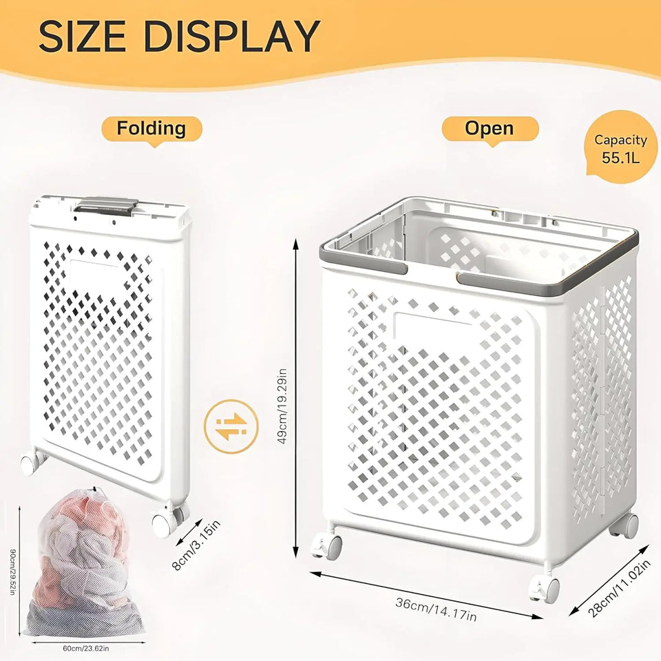Hashmart Foldable Laundry Basket with Wheels