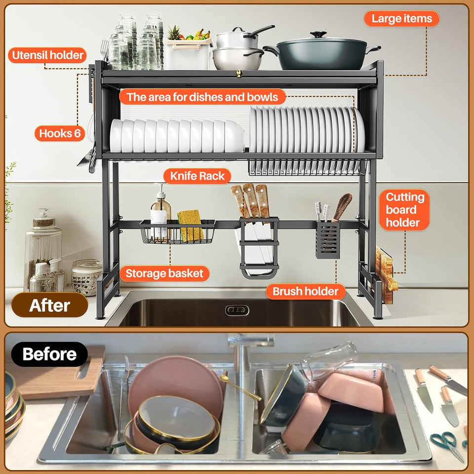 3-Tiers Over The Sink Dish Drainer Drying Rack with Cover