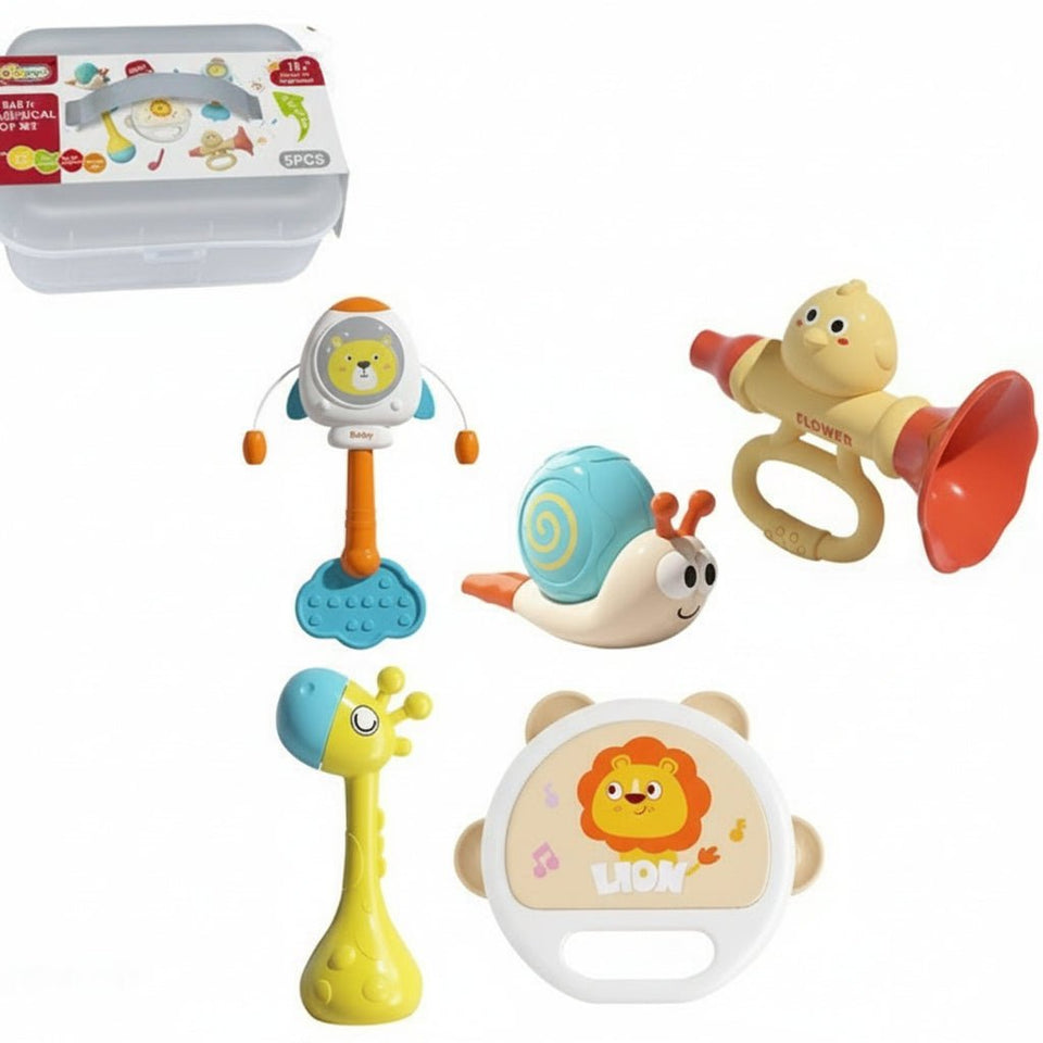 5-Pcs Baby Rattle & Musical Instrument Set with Box for Early Development