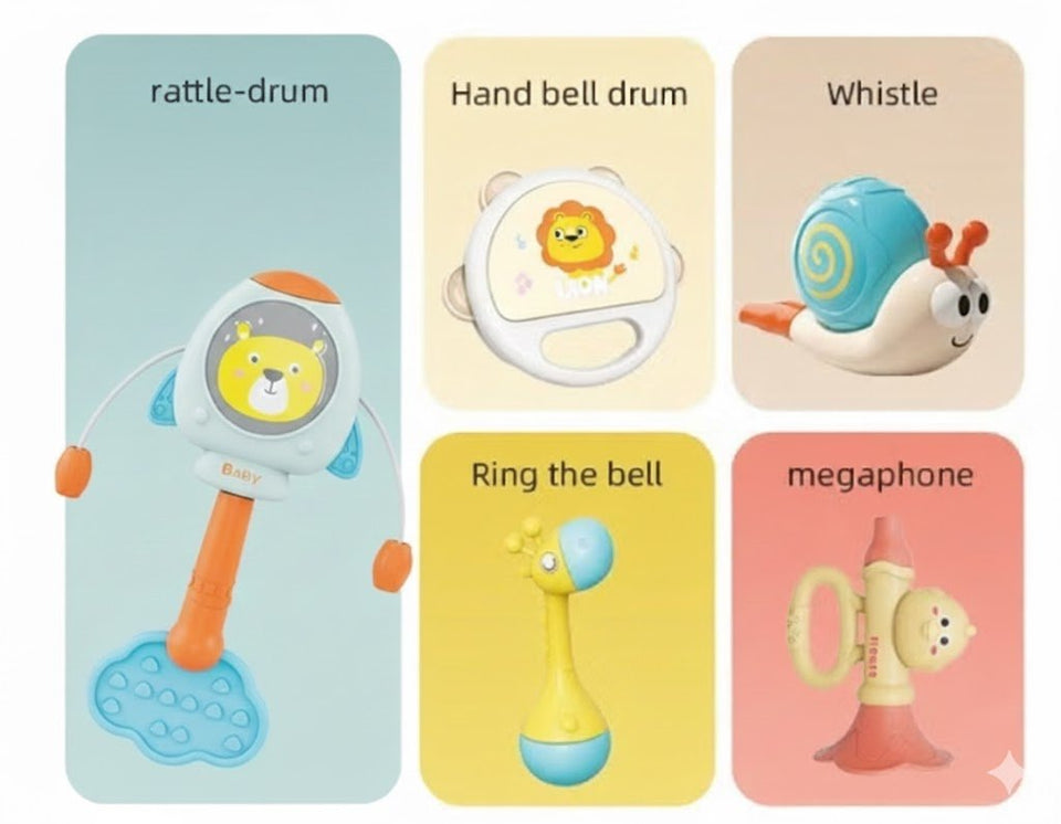 5-Pcs Baby Rattle & Musical Instrument Set with Box for Early Development