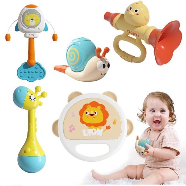 5-Pcs Baby Rattle & Musical Instrument Set with Box for Early Development