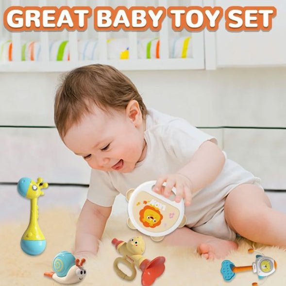 5-Pcs Baby Rattle & Musical Instrument Set with Box for Early Development