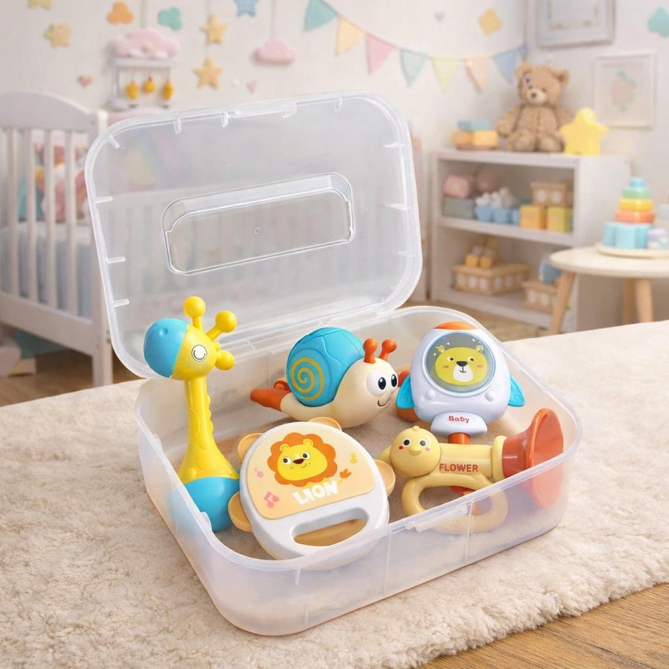 5-Pcs Baby Rattle & Musical Instrument Set with Box for Early Development