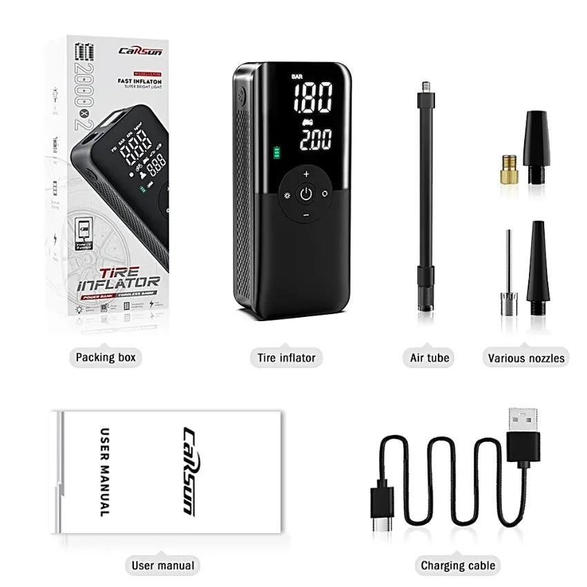 Digital Rechargeable Tyre Air Inflator & Power Bank Imported
