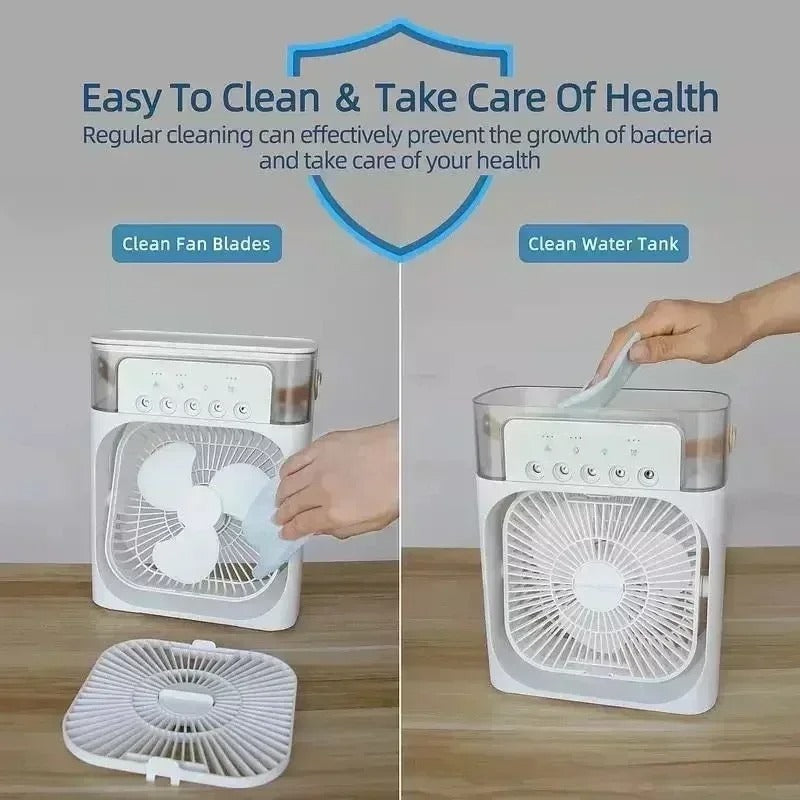 Portable 3 In 1 Humidifier Fan Mini Air Conditioners USB Mini fan LED Night Light Water Mist Fun Air Cooler
