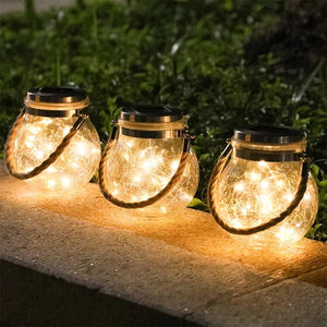 Solar Lantern Outdoor Crack Glass Solar Light led Mason Jar Light