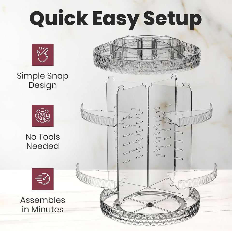 360° Rotating Diamond Makeup Organizer