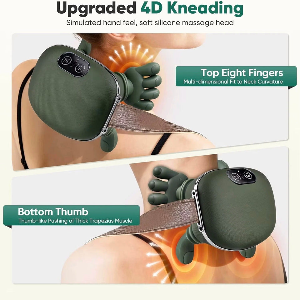 4D Simulated Human Hand Massager with Five Fingers, Electric Deep Tissue Massage Cushion, Wireless USB Rechargeable Portable Device for Neck, Shoulders, Back, Arms, And Legs