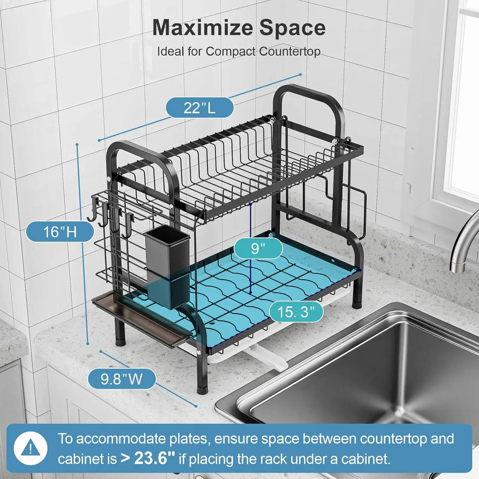 Hashmart 2-Tier Dish Drying Rack with Utensil Holder – Kitchen Dish Organizer