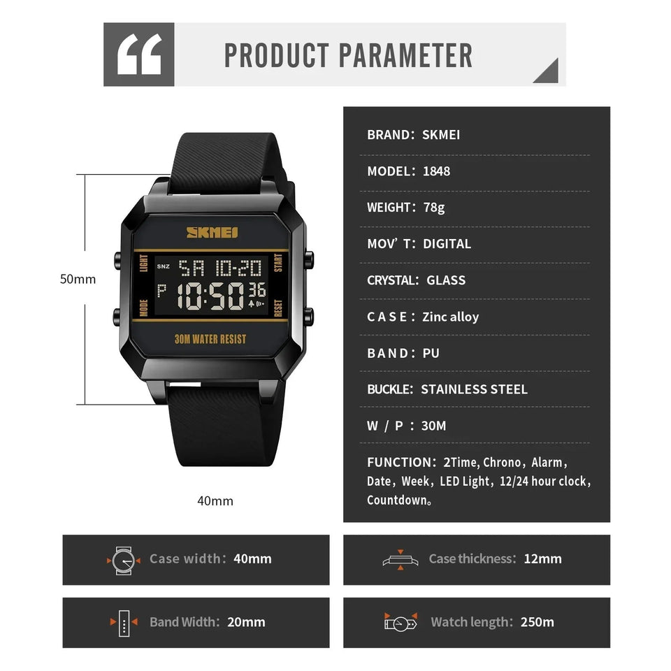 SKMEI 1848 Digital movement Wristwatch For Mens Waterproof