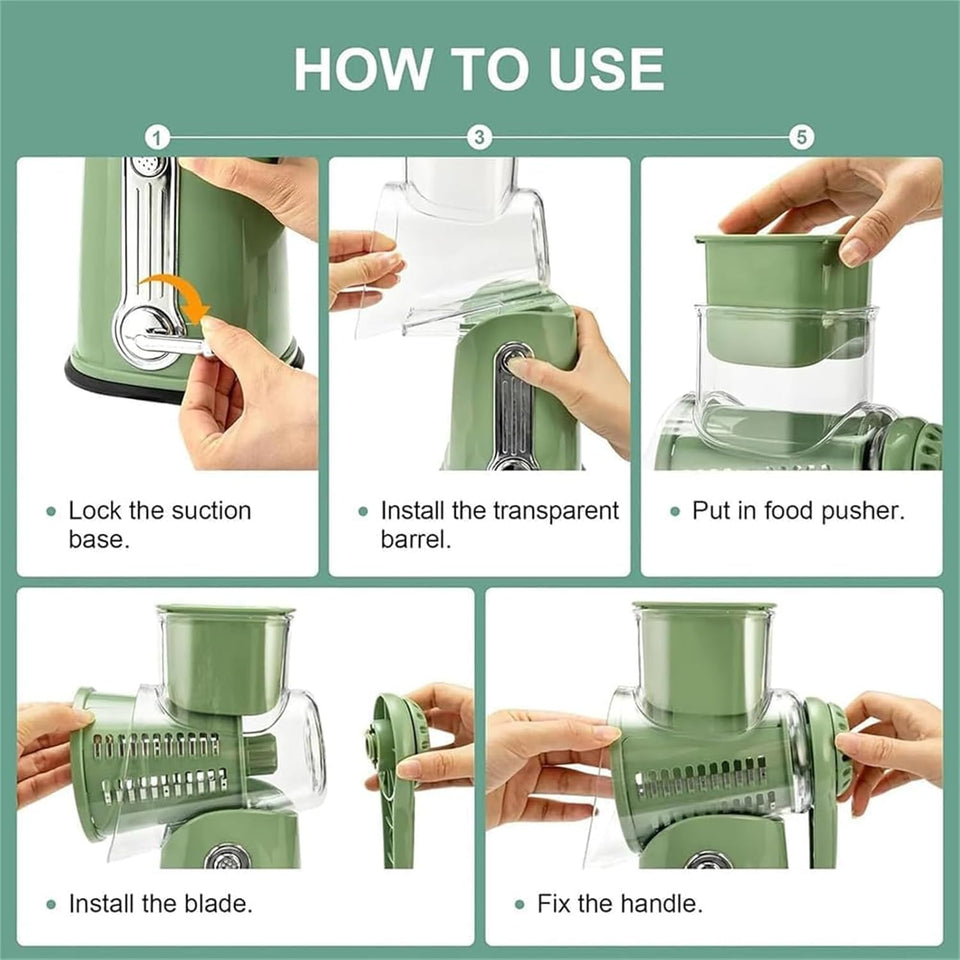 HaHshmart Manual Tabletop Drum Grater &amp; Vegetable Slicer – Multifunction Kitchen Cutter