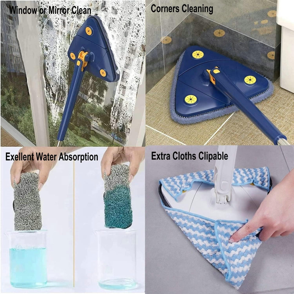 Triangle Extendable Cleaning Mop - 360° Rotatable Squeeze Mop