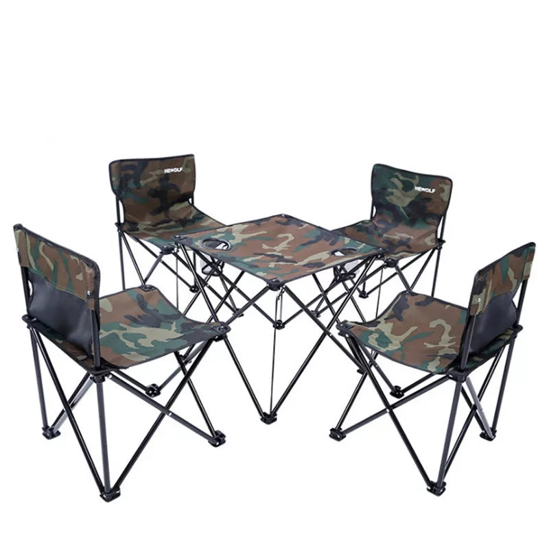 Outdoor Folding Table with 4 Chairs Set for Camping