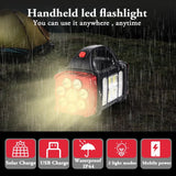 Portable Powerful Solar LED Flashlight With COB Work Lights USB Rechargeable Handheld 4 Lighting Modes