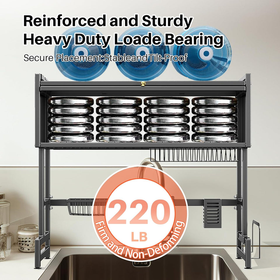 3-Tiers Over The Sink Dish Drainer Drying Rack with Cover