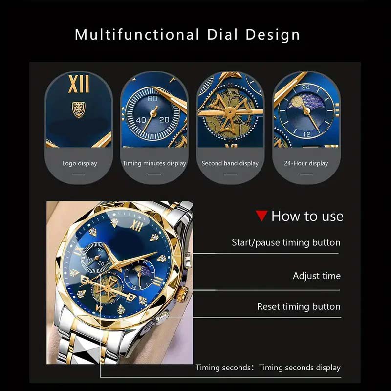 VIP Dinar Brand Men's Business Waterproof Chronograph Wrist Watch