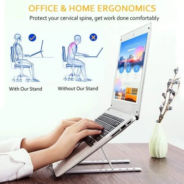 HashMart Metal Body Folding Laptop Stand – Adjustable Ergonomic Laptop Holder