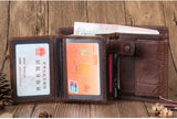Crazy Horse Men Genuine Leather Business Wallet Coin Zipper