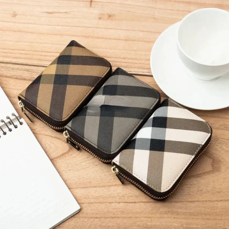 Business Slim Card Holder Zipper Wallet PU Leather