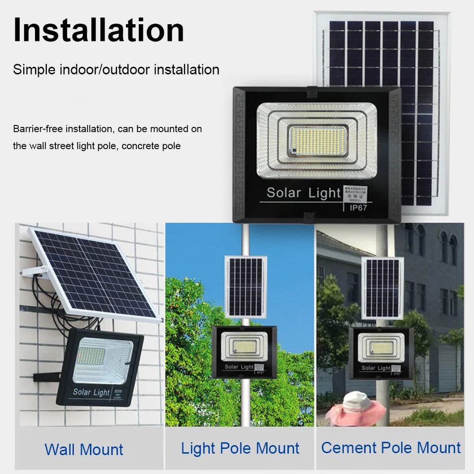Solar LED Flood Light 100W Spotlight IP65 Waterproof with Remote Control & Adjustable for Outdoor