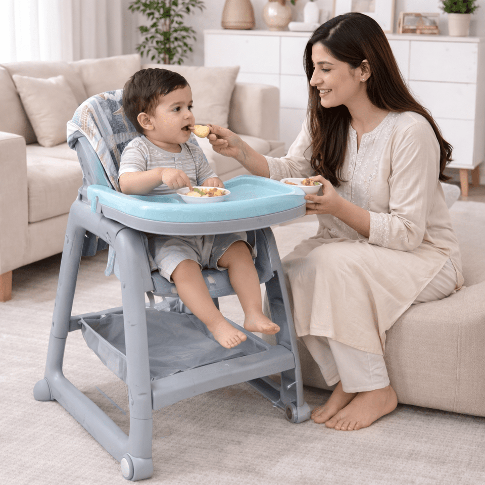Adjustable Baby Feeding High Chair with Detachable Tray & Safety Harness