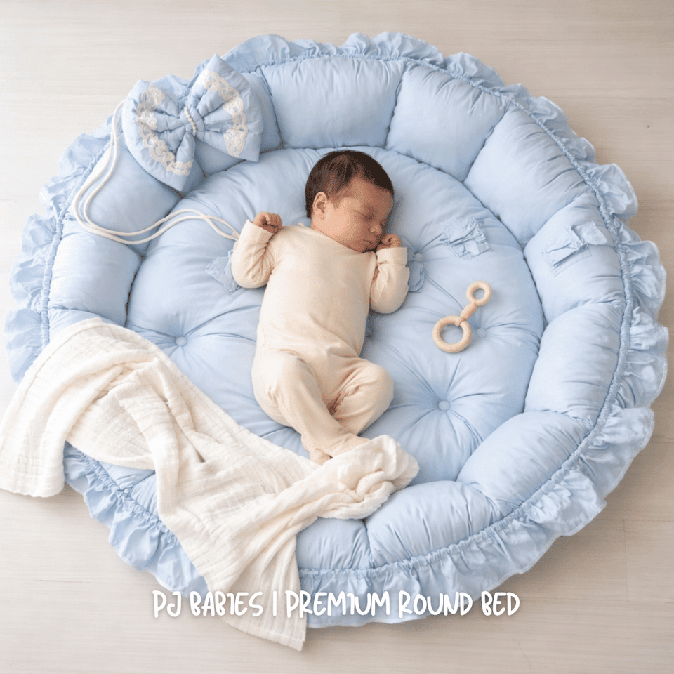 Baby Blue Cloud Reversible Premium Baby Round Cot & Play Mat