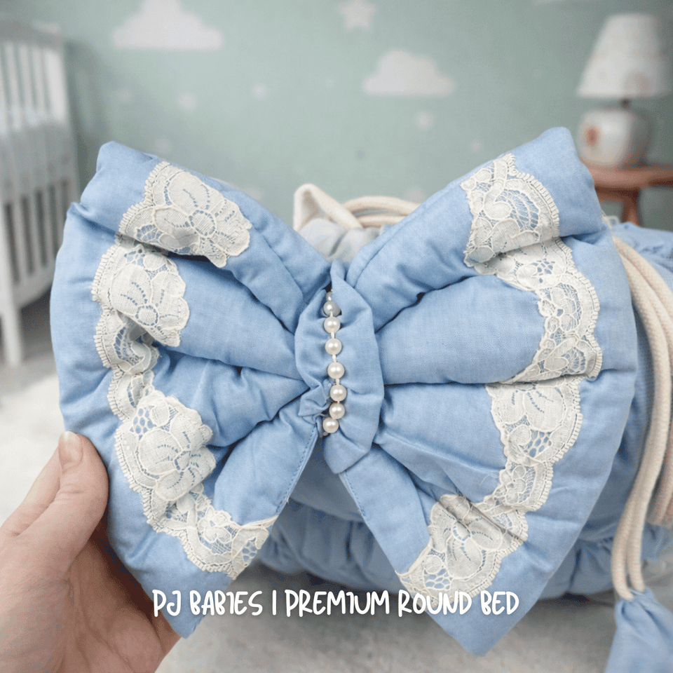 Baby Blue Cloud Reversible Premium Baby Round Cot & Play Mat