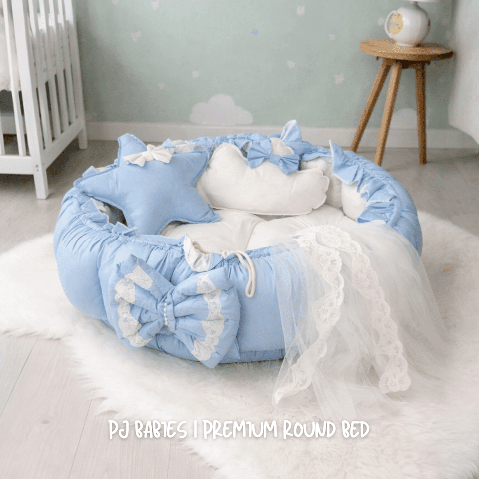 Baby Blue Cloud Reversible Premium Baby Round Cot & Play Mat