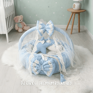 Baby Blue Cloud Reversible Premium Baby Round Cot & Play Mat