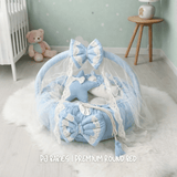 Baby Blue Cloud Reversible Premium Baby Round Cot & Play Mat