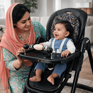 Baby Feeding High Chair with Height Adjustment, Safety Belt & Removable Tray