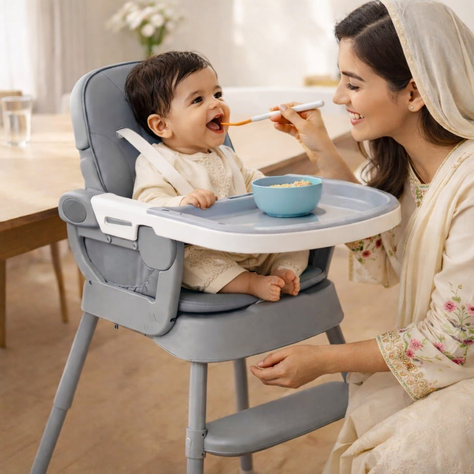 2-in-1 Adjustable Baby Feeding High Chair with Safety Harness