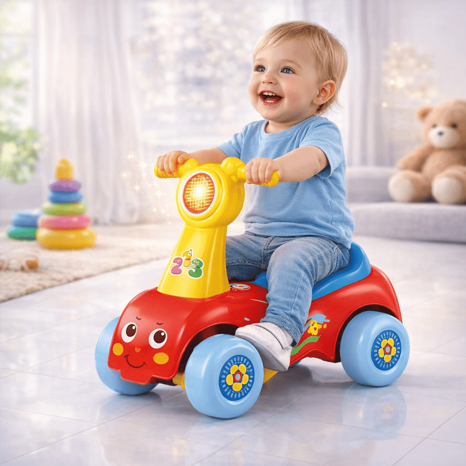 Baby Musical Ride-On Scooter Car – Interactive Push Car for Toddlers with Lights & Sounds