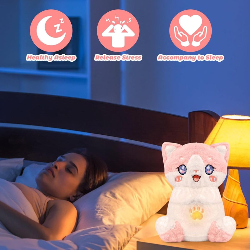 Breathing Musical Plush Cat with Soft Light – Calming Sleep for Kids