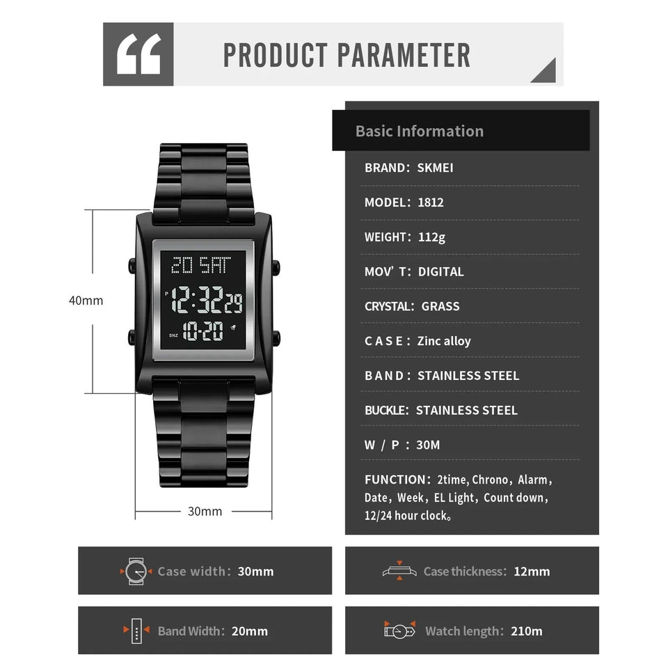 Power Brand Men's Quartz Luxury Stainless Steel Waterproof Wristwatch