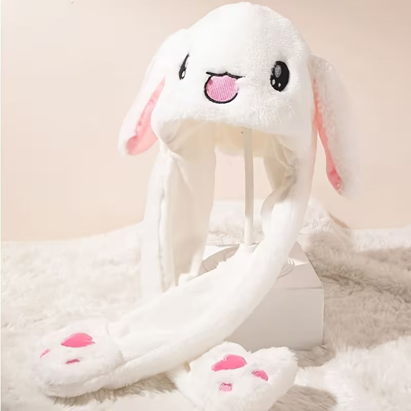 Cute White Bunny Winter Hat with Plush Ears & Lights – Soft Warm & Cozy Headwear