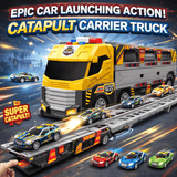 Catapult Construction Carrier Truck Set for Kids – Expandable Launch Truck with Racing Cars, Lights &  Music