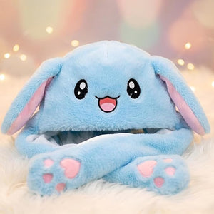 Cute Bunny Blue Winter Hat with Plush Ears & Lights – Soft Warm & Cozy Headwear