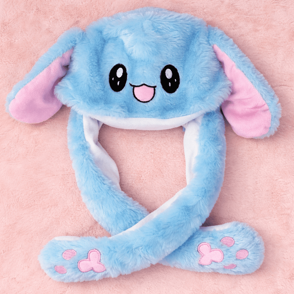 Cute Bunny Blue Winter Hat with Plush Ears & Lights – Soft Warm & Cozy Headwear