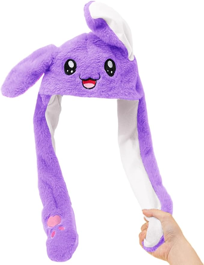 Cute Purple Bunny Winter Hat with Plush Ears & Lights – Soft Warm & Cozy Headwear