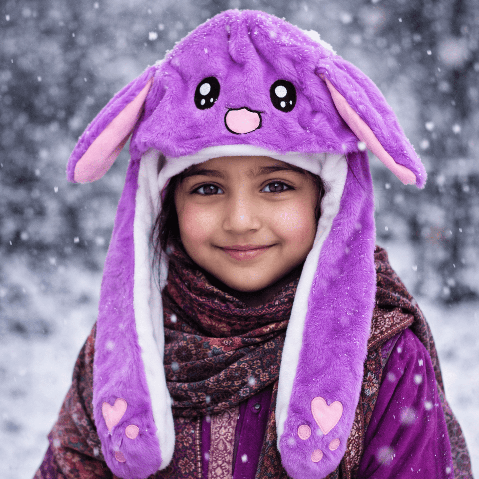 Cute Purple Bunny Winter Hat with Plush Ears & Lights – Soft Warm & Cozy Headwear