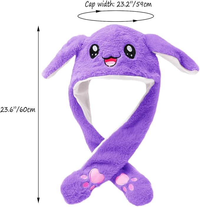 Cute Purple Bunny Winter Hat with Plush Ears & Lights – Soft Warm & Cozy Headwear