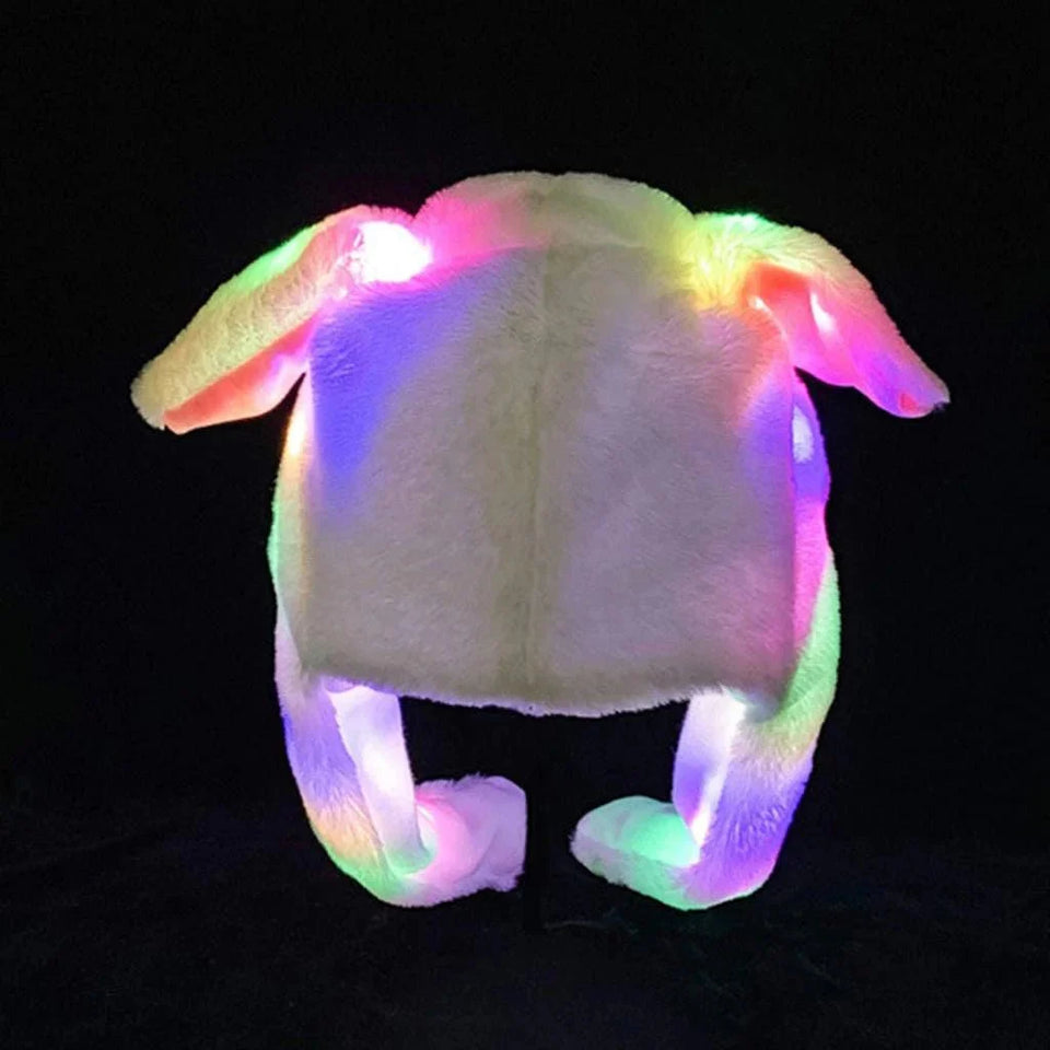 Cute White Bunny Winter Hat with Plush Ears & Lights – Soft Warm & Cozy Headwear