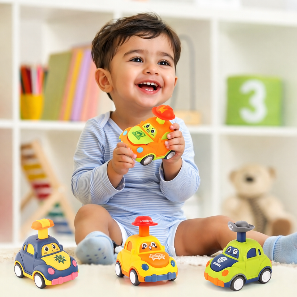 🚗 Cute Wind Up Cartoon Car – Friction Press & Go
