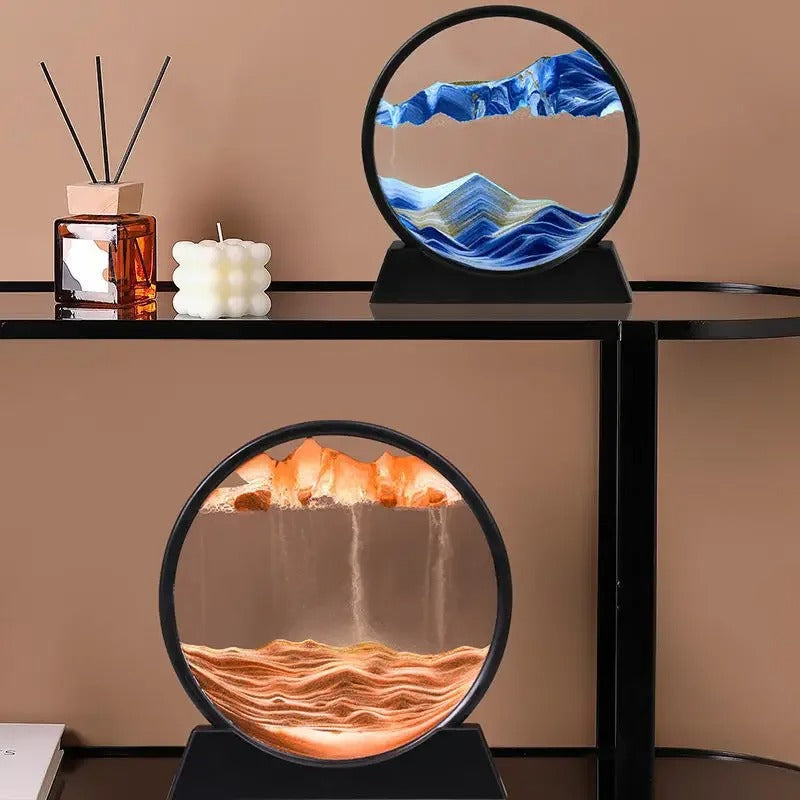 3D Hourglass Quicksand Moving Sand Art Picture Round Glass Deep Sea Sandscape Craft Flowing Painting Office Home