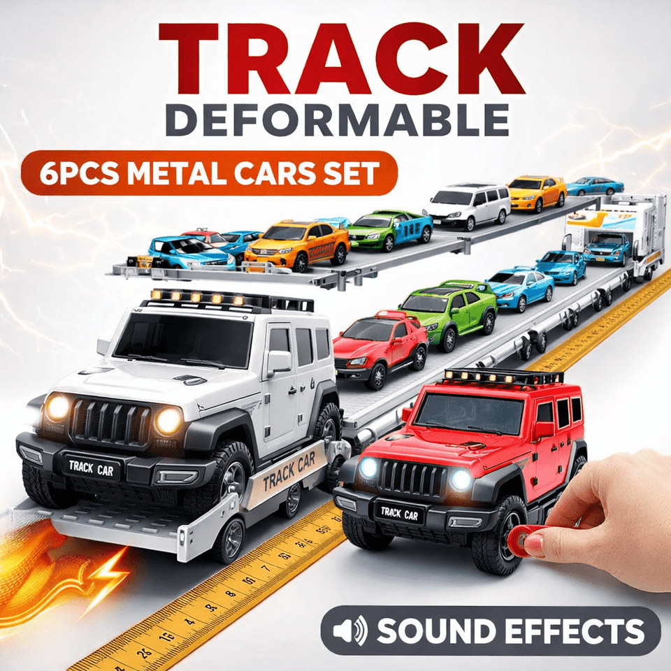 Deformable Track Car Carrier with 6 Metal Cars Set