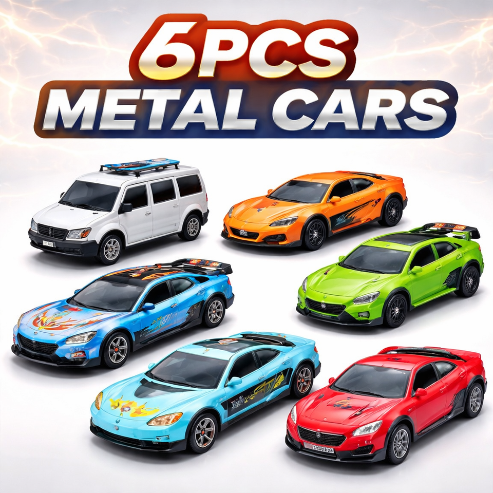 Deformable Track Car Carrier with 6 Metal Cars Set