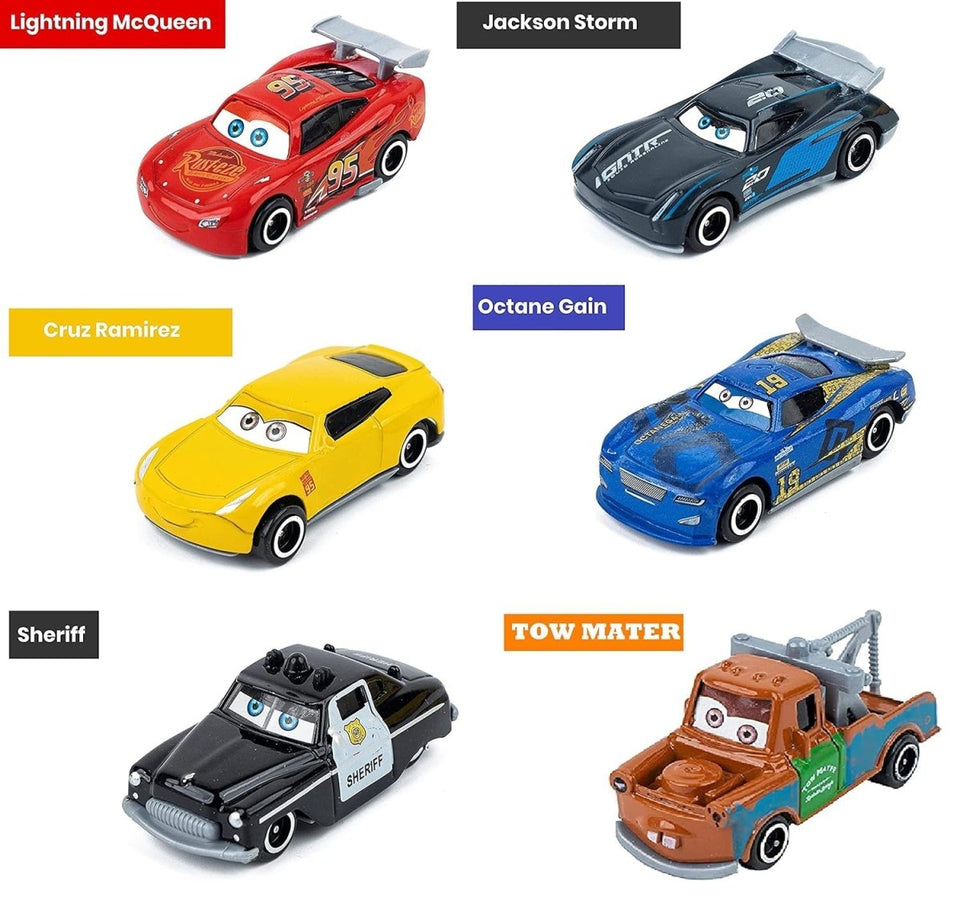 Diecast Cartoon Cars Pack of 6 – Mini Racing Car Set for Kids