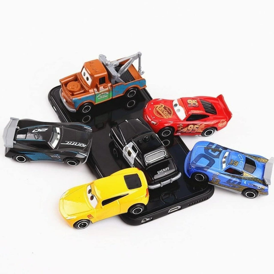 Diecast Cartoon Cars Pack of 6 – Mini Racing Car Set for Kids