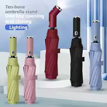 Fully automatic umbrella with rotatable LED flashlight, business wind resistant folding umbrella
